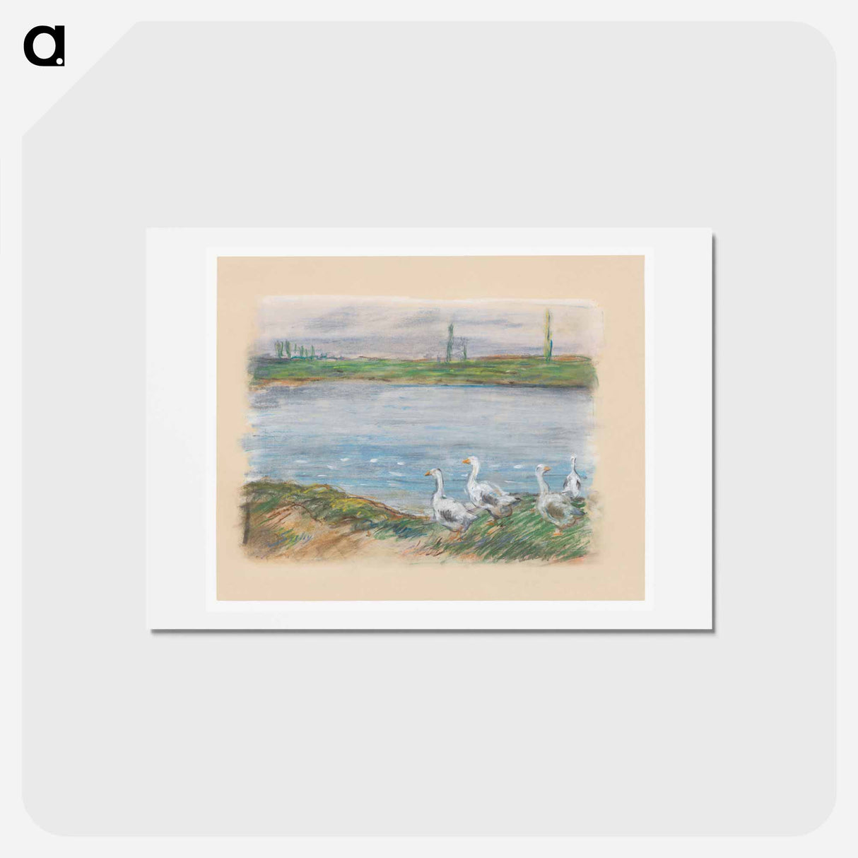 アートポストカード-Four Geese by the River - アルフレッド シスレー Postcard.