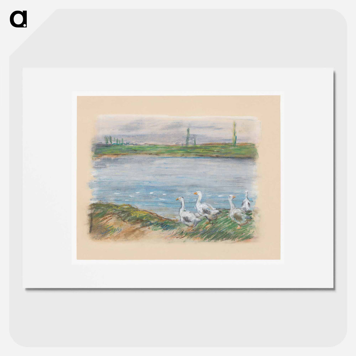 Four Geese by the River - アルフレッド シスレー Poster.