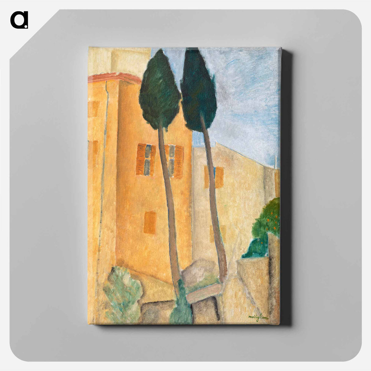 Cypresses and Houses at Cagnes - アメデオ モディリアーニ Canvas.