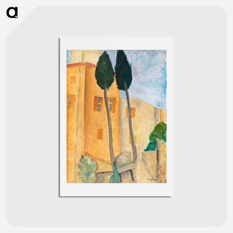 アートポストカード-Cypresses and Houses at Cagnes - アメデオ モディリアーニ Postcard.