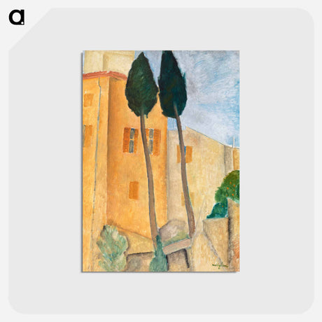 アートポストカード-Cypresses and Houses at Cagnes - アメデオ モディリアーニ Postcard.