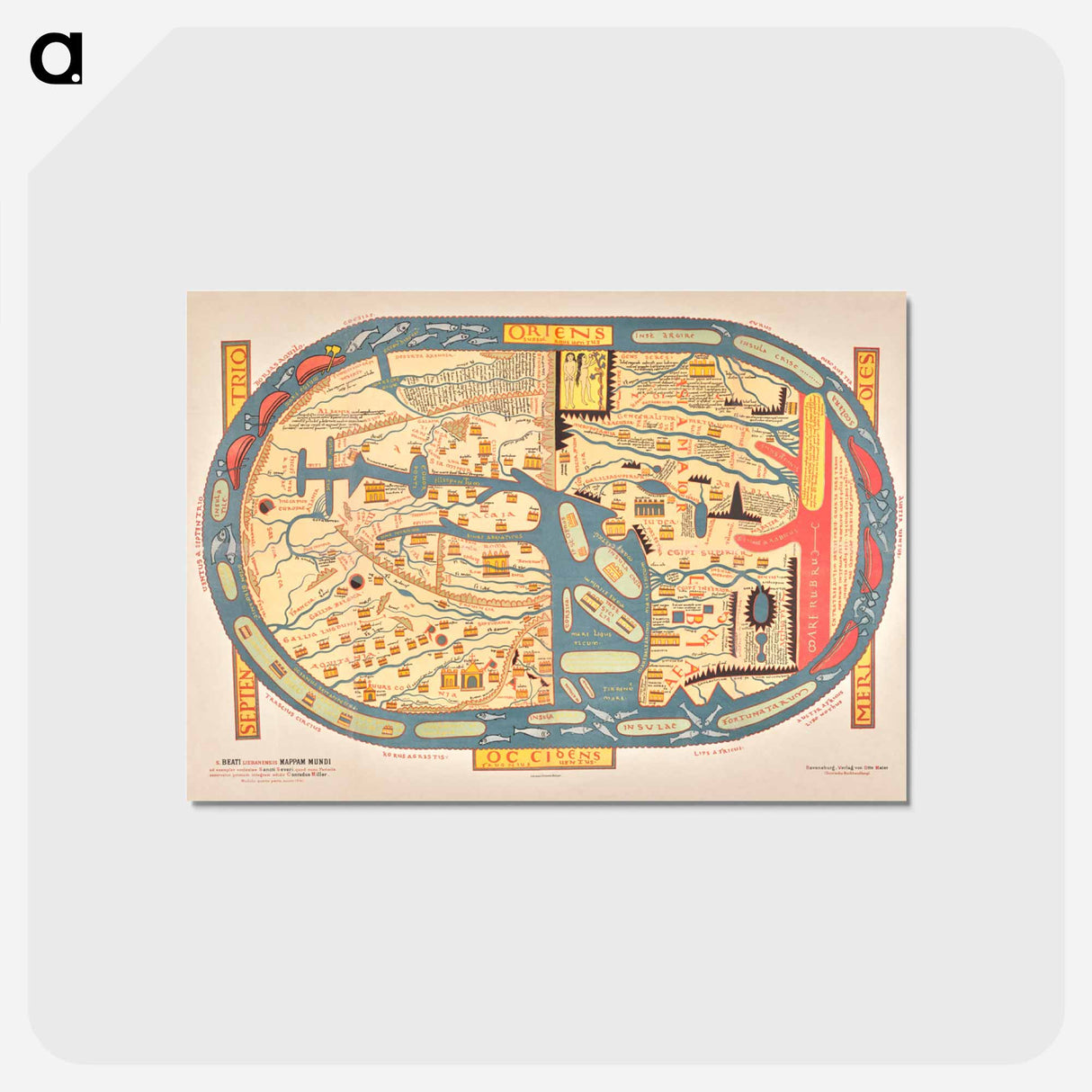 アートポストカード-S. Beati Liebanensis mappam mundi - アンティーク地図 Postcard.