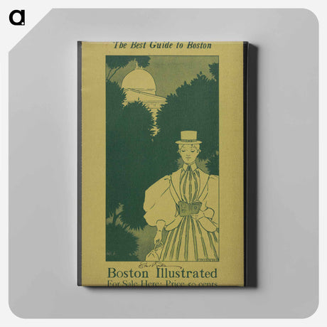 アートパネル-Woman wearing a striped dress with large sleeves, a hat, and carrying a purse - エセル リード Canvas.