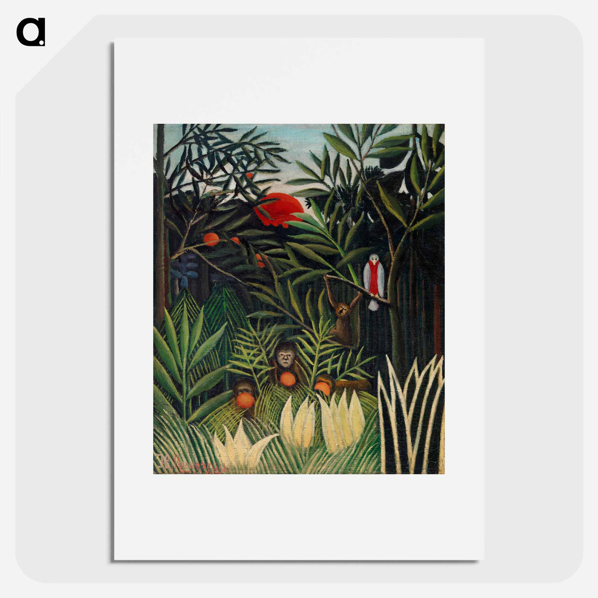 Monkeys and Parrot in the Virgin Forest - Henri Rousseau Poster.