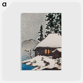 アートポストカード-Farmhouse under Snowy Trees at Evening (Christmas Card, 1946), woodblock print, 14 x 9 cm - 川瀬 巴水 Postcard.