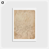 アートポストカード-Archers Shooting at a Herm, Triumph of Bacchus, and Other Studies by Michelangelo Buonarroti - ミケランジェロ ブオナローティ Postcard.