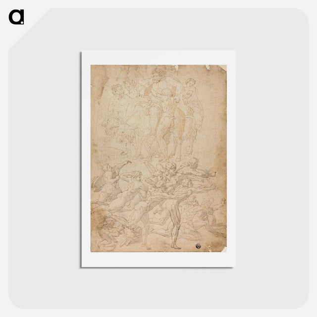 アートポストカード-Archers Shooting at a Herm, Triumph of Bacchus, and Other Studies by Michelangelo Buonarroti - ミケランジェロ ブオナローティ Postcard.