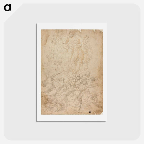 Archers Shooting at a Herm, Triumph of Bacchus, and Other Studies by Michelangelo Buonarroti - ミケランジェロ ブオナローティ Postcard.