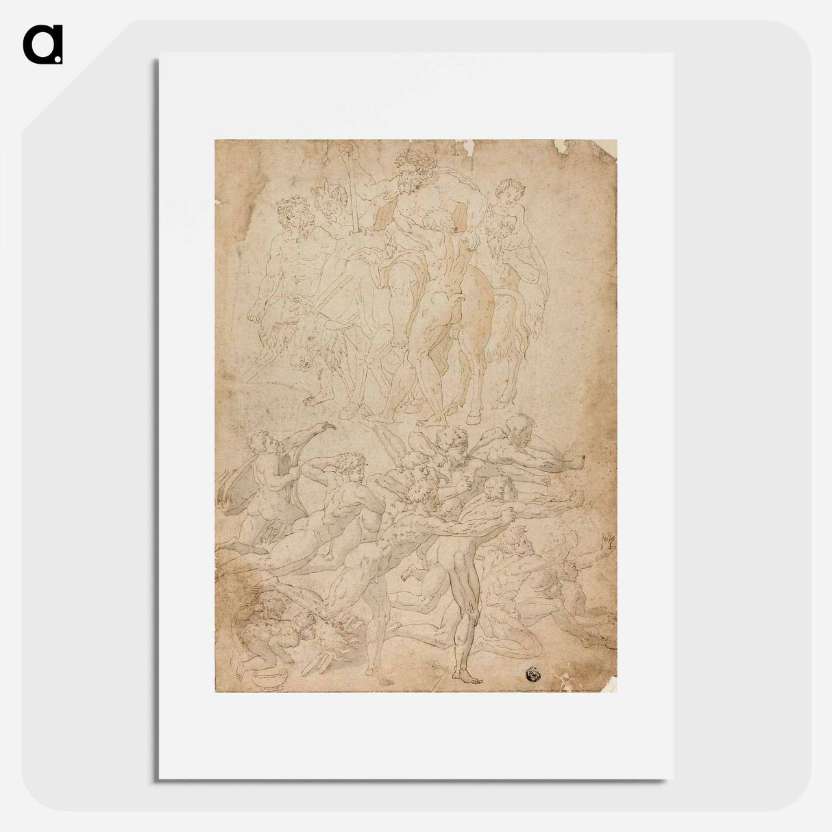 Archers Shooting at a Herm, Triumph of Bacchus, and Other Studies by Michelangelo Buonarroti - ミケランジェロ ブオナローティ Poster.