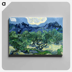 アートパネル-Olive Trees with the Alpilles in the Background - フィンセント ファン ゴッホ Canvas.
