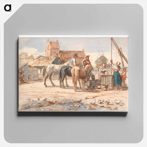 アートパネル-At the well outside the village - ヴィルヘルム マーストランド Canvas.