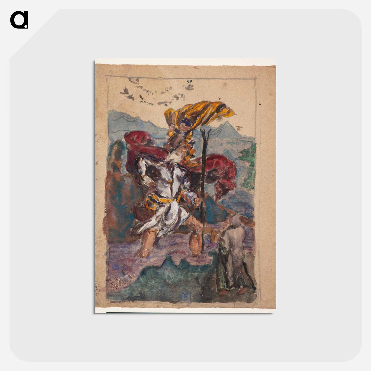 アートポストカード-Study after Dürer: Saint Christopher II - アルブレヒト デューラー Postcard.