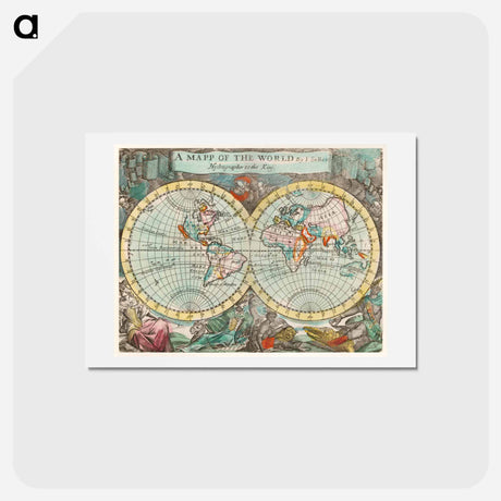 アートポストカード-A mapp of the world - アンティーク地図 Postcard.