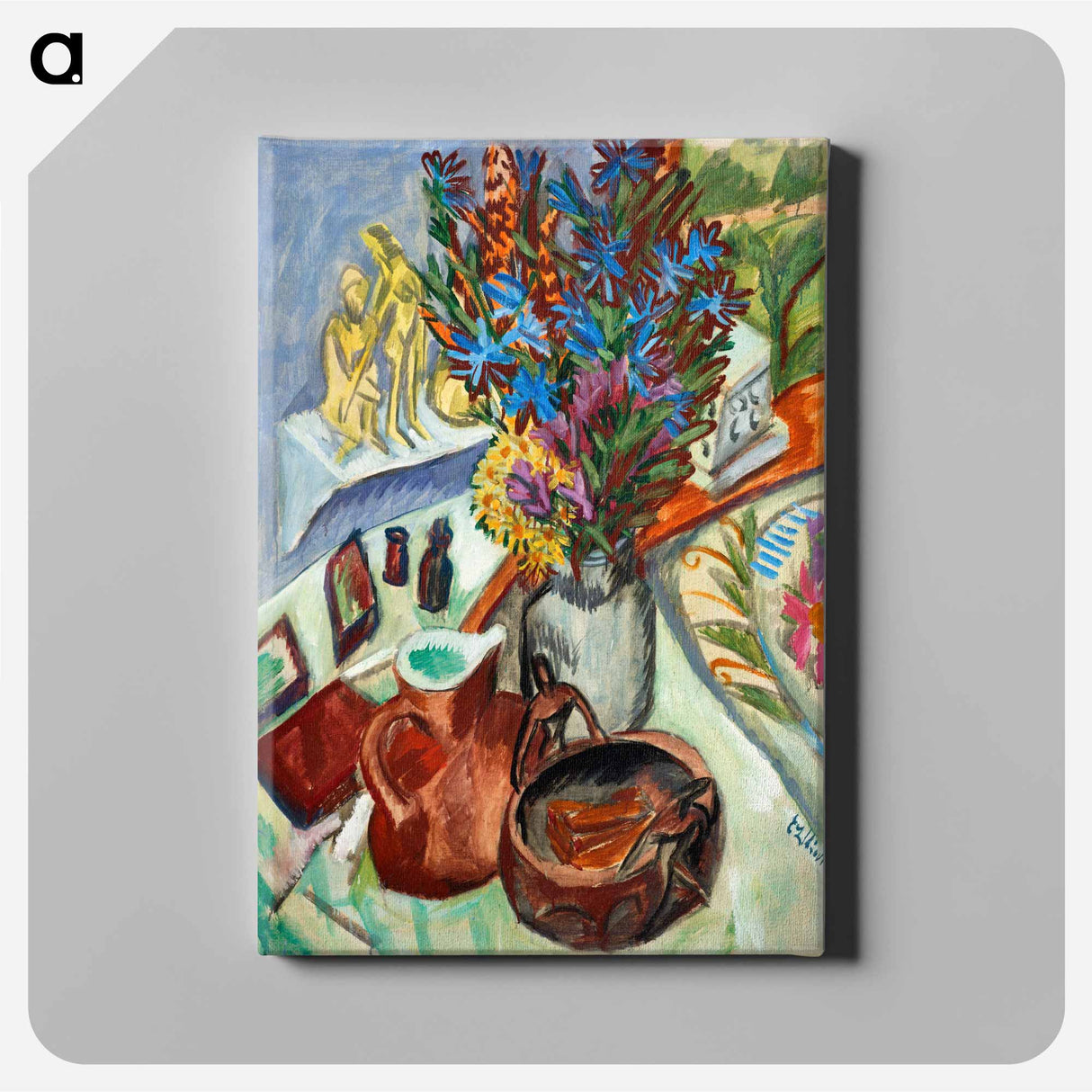 アートパネル-Still Life with Jug and African Bowl - エルンスト ルートヴィヒ キルヒナー Canvas.