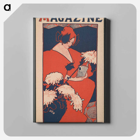 アートパネル-Woman holding book with art nouveau style chrysanthemum flowers in foreground - エセル リード Canvas.