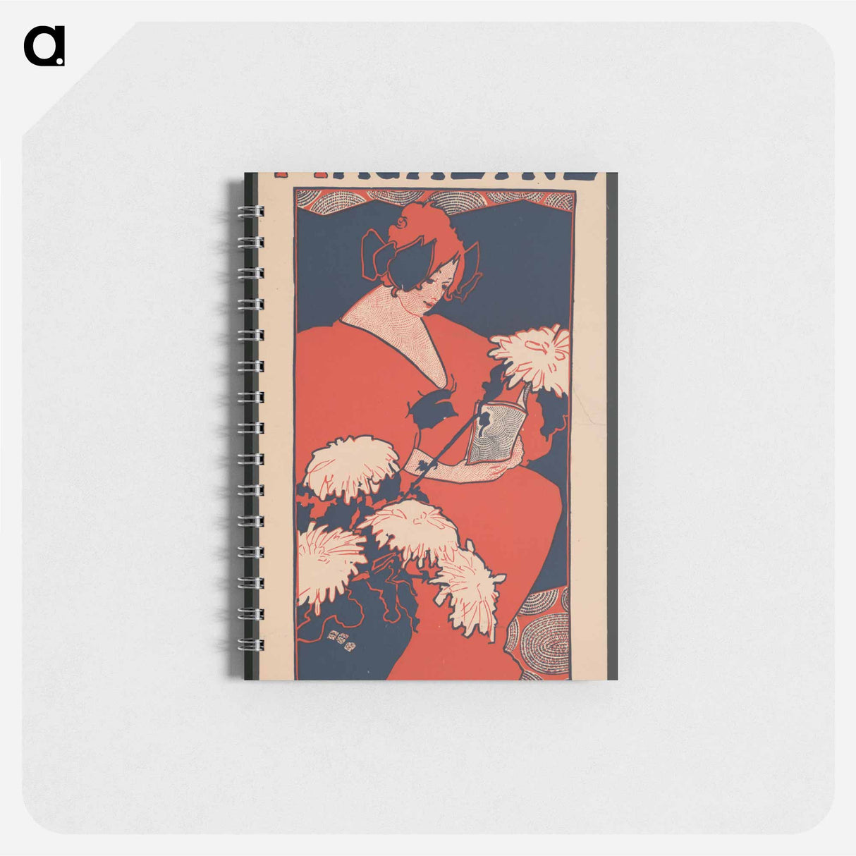 Woman holding book with art nouveau style chrysanthemum flowers in foreground - エセル リード Memo.