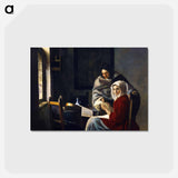 アートポストカード-Girl Interrupted at Her Music - ヨハネス フェルメール Postcard.