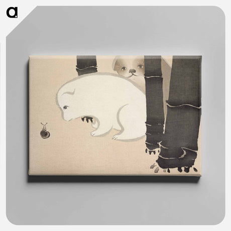 アートパネル-Dog and snail from Momoyogusa–Flowers of a Hundred Generations by Kamisaka Sekka - 神坂 雪佳 Canvas.