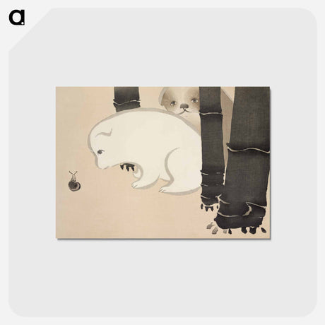 アートポストカード-Dog and snail from Momoyogusa–Flowers of a Hundred Generations by Kamisaka Sekka - 神坂 雪佳 Postcard.