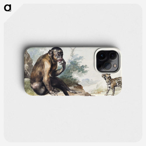 A Monkey Sitting on a Rock Looking at a Civet - アールト シューマン Phone Case.