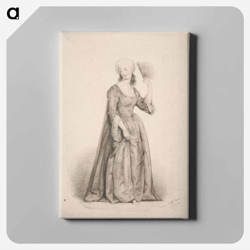 Seisova nainen mustassa puvussa, hiukset puuteroituna ja auringonvarjo kädessä - アンダース エクマン Canvas.