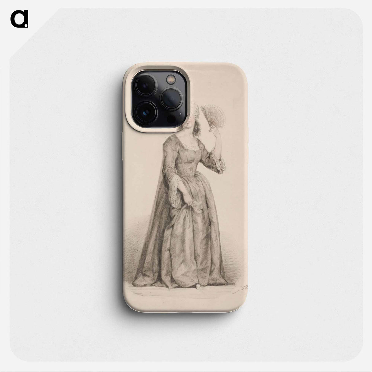 Seisova nainen mustassa puvussa, hiukset puuteroituna ja auringonvarjo kädessä - アンダース エクマン Phone Case.