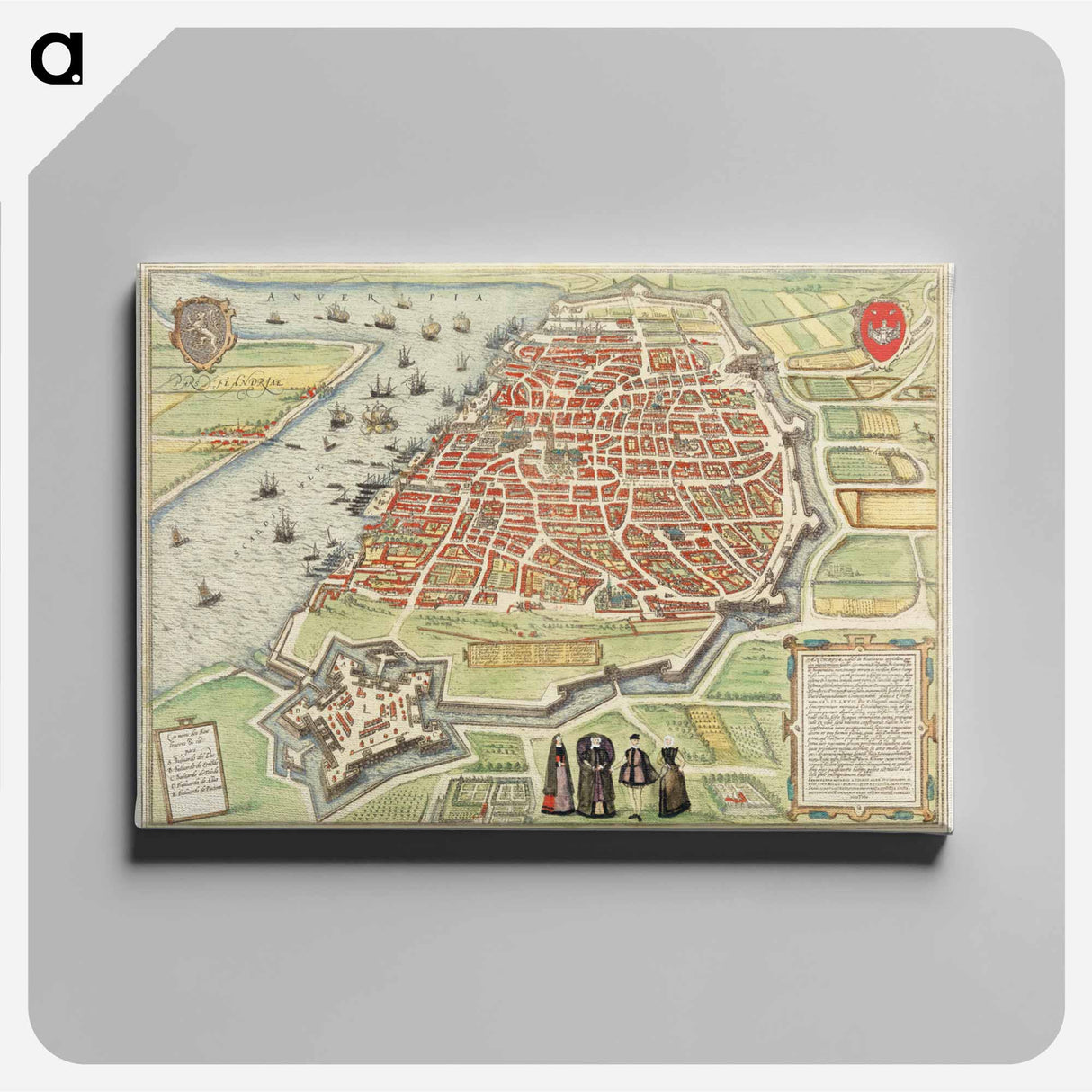 View of Antwerp - アンティーク地図 Canvas.