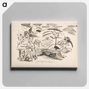 アートパネル-Hunters with a hunted wild bear - アーノルド ピーター ワイズ クビンチャン Canvas.
