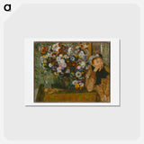アートポストカード-A Woman Seated beside a Vase of Flowers - エドガー ドガ Postcard.