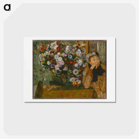 アートポストカード-A Woman Seated beside a Vase of Flowers - エドガー ドガ Postcard.