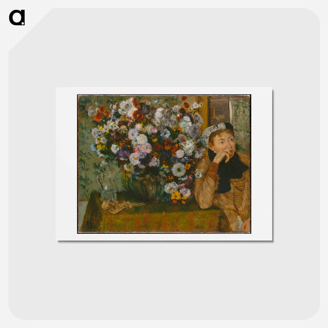 アートポストカード-A Woman Seated beside a Vase of Flowers - エドガー ドガ Postcard.