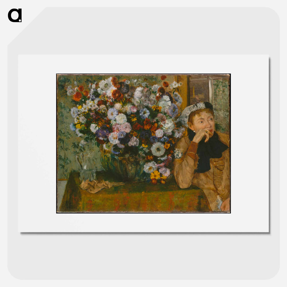 A Woman Seated beside a Vase of Flowers - エドガー ドガ Poster.