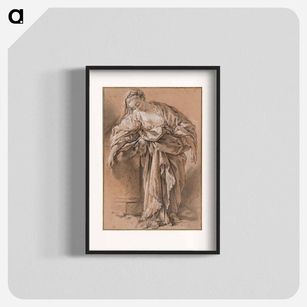 Study of a Draped Woman Leaning on a Pedestal - フランソワ ブーシェ Poster.
