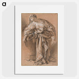 Study of a Draped Woman Leaning on a Pedestal - フランソワ ブーシェ Poster.
