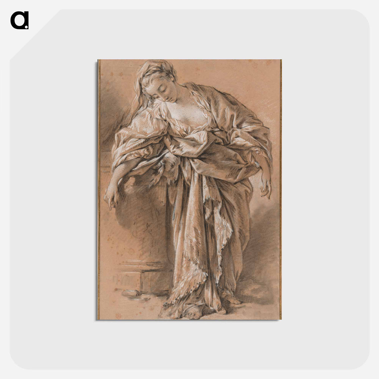 アートポストカード-Study of a Draped Woman Leaning on a Pedestal - フランソワ ブーシェ Postcard.