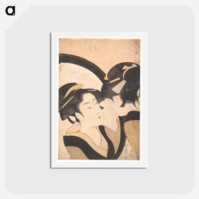 アートポストカード-Naniwa Okita Admiring Herself in a Mirror - 喜多川 歌麿 Postcard.