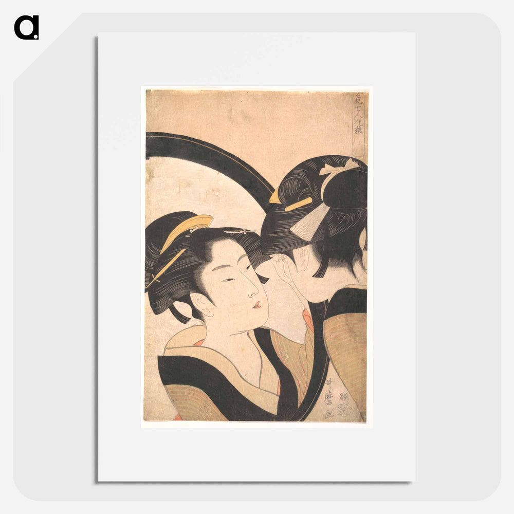 Naniwa Okita Admiring Herself in a Mirror - 喜多川 歌麿 Poster.