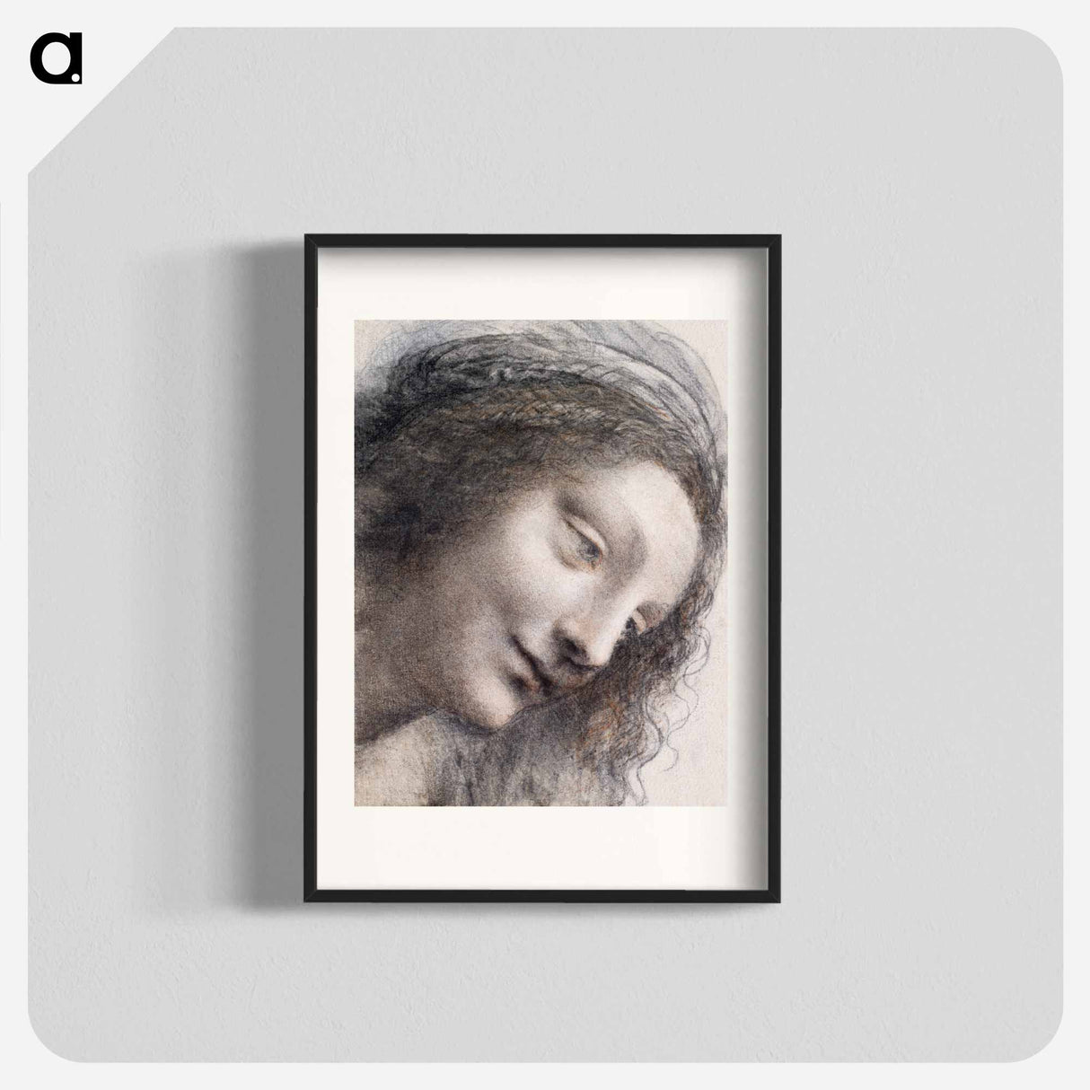 The Head of the Virgin in Three-Quarter View Facing Right - Leonardo da Vinci Poster.