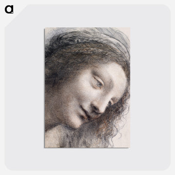 The Head of the Virgin in Three-Quarter View Facing Right - レオナルド ダ ヴィンチ Postcard.