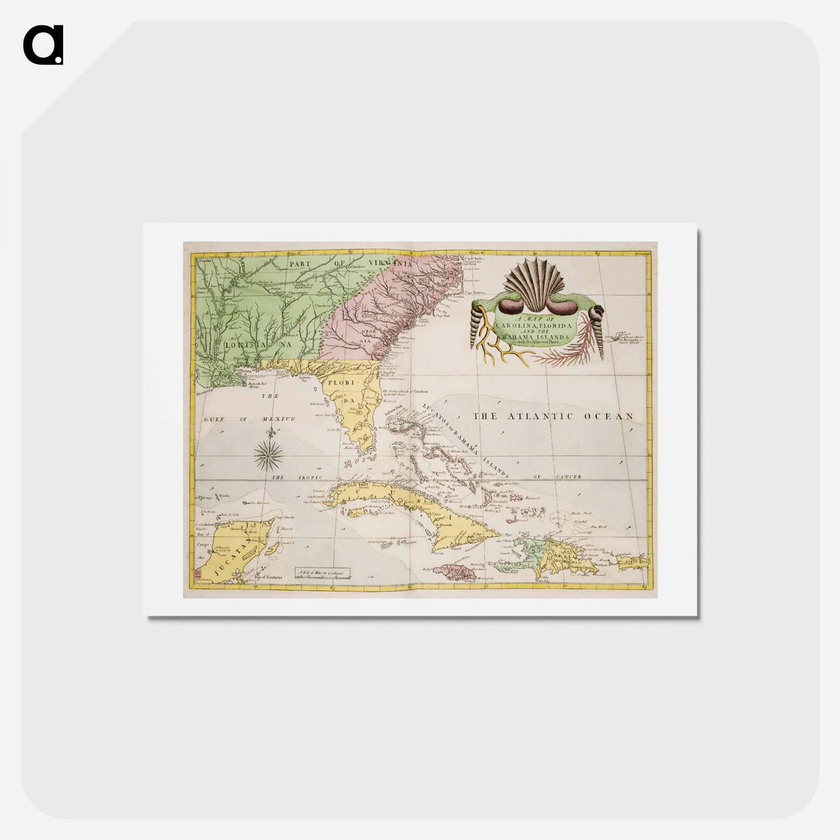 アートポストカード-Map of Carolina, Florida, and the Bahama Islands
 - マーク ケイツビー Postcard.
