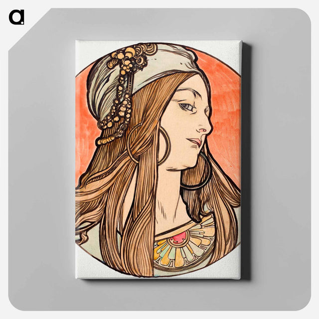 アートパネル-Stained glass window for the facade of the Fouquet boutique - アルフォンス ミュシャ Canvas.