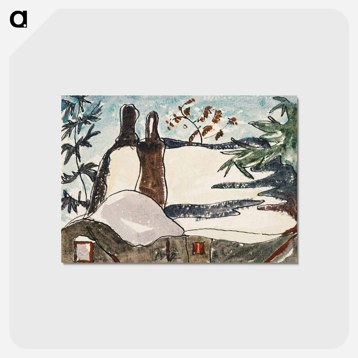 アートポストカード-Snowy Rooftops and Trees - アーサー ダヴ Postcard.