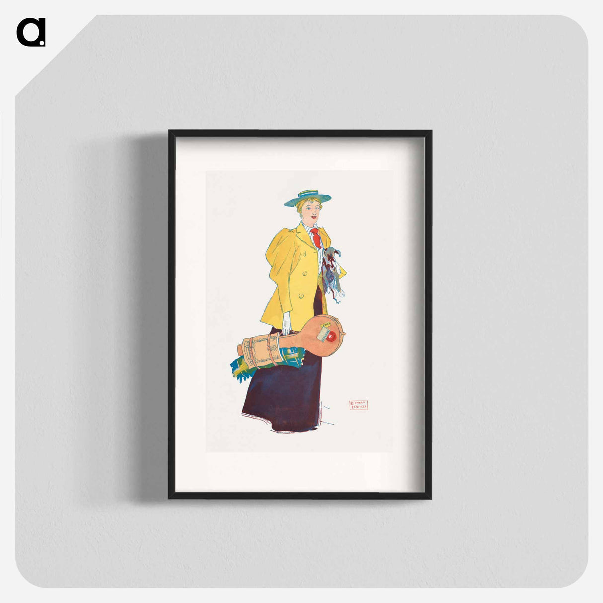 Woman holding dog and stuffs - Edward Penfield Poster.