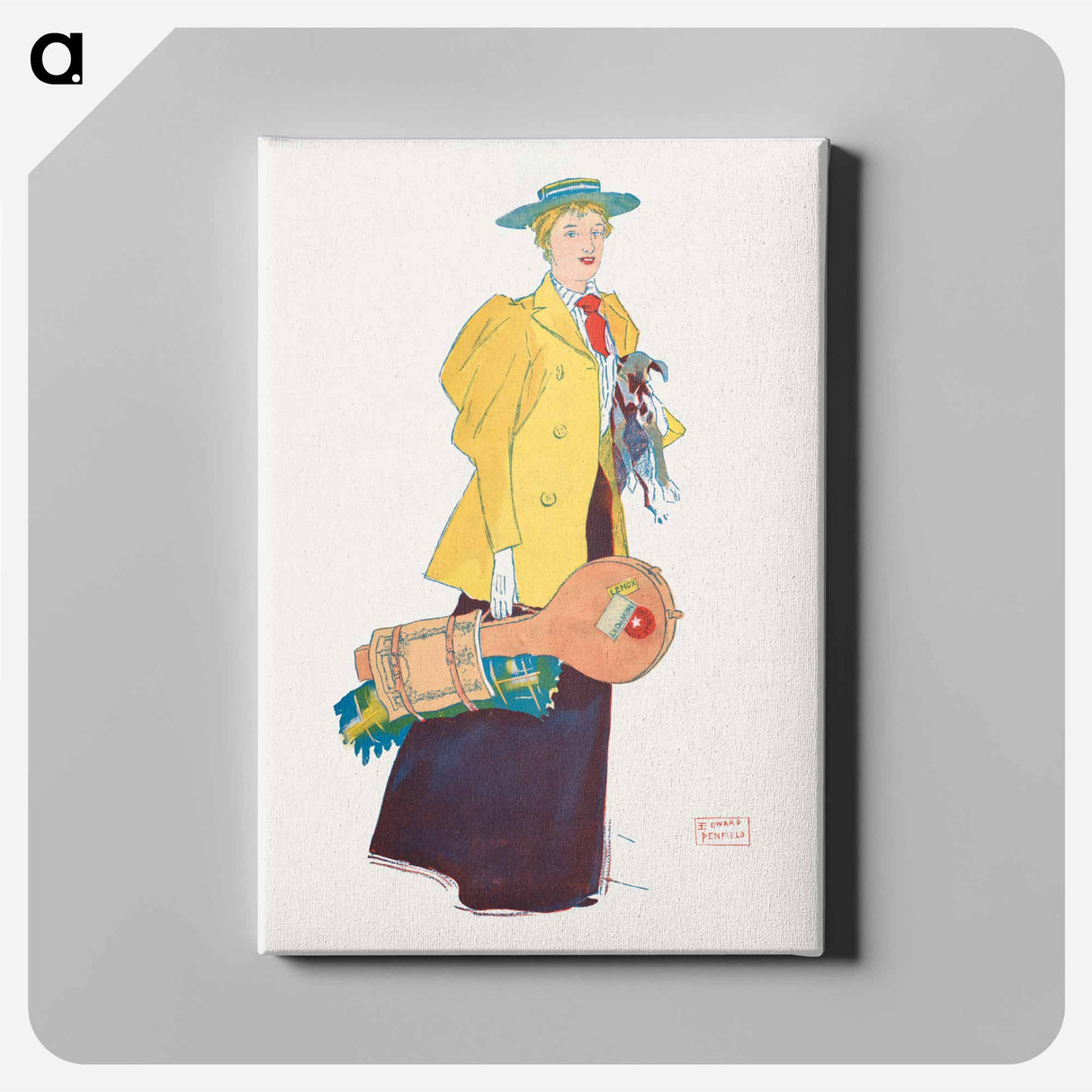 アートパネル-Woman holding dog and stuffs - エドワード ペンフィールド Canvas.