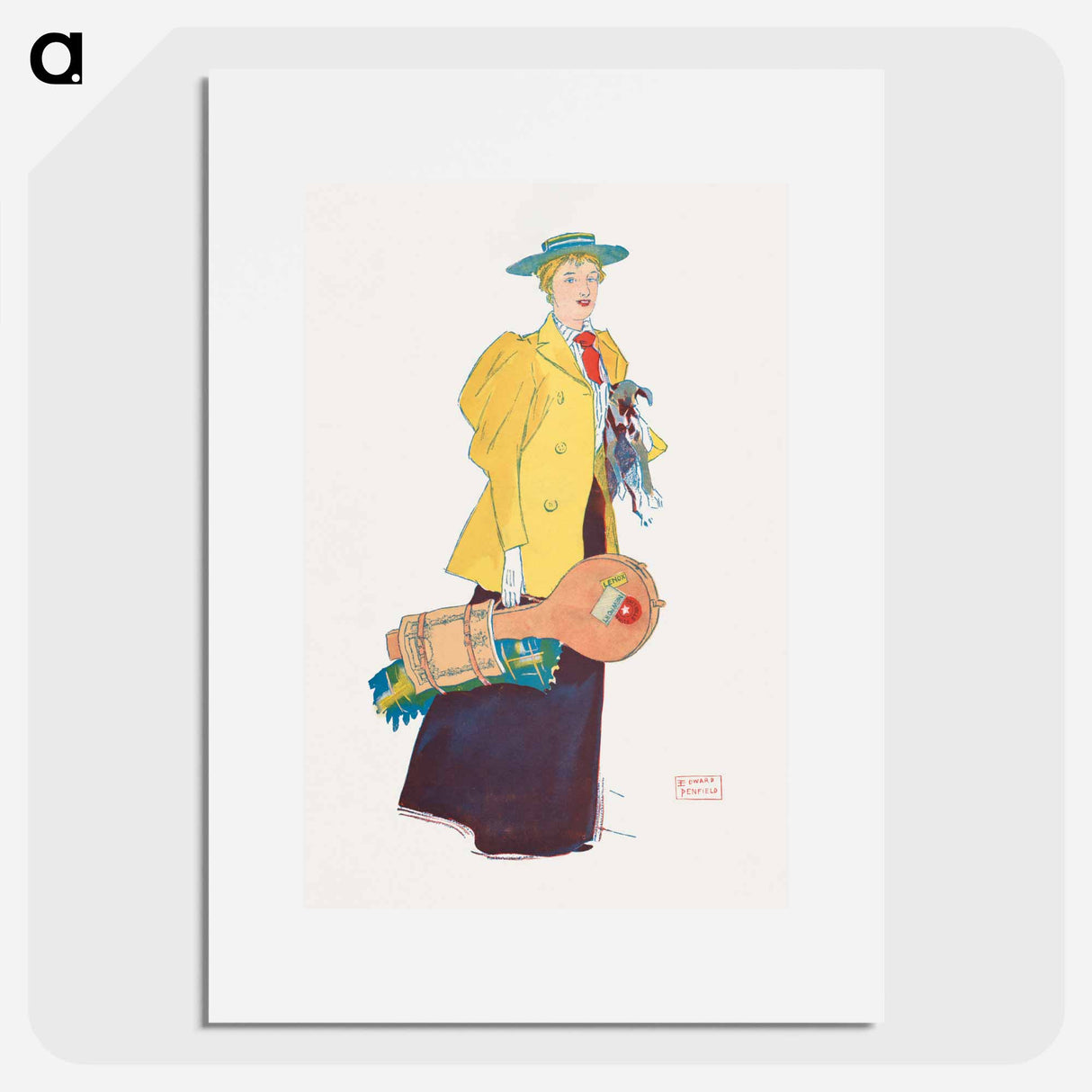 Woman holding dog and stuffs - Edward Penfield Poster.
