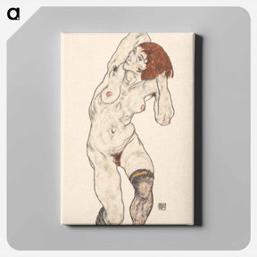 アートパネル-Naked lady. Nude in Black Stocking - エゴン シーレ Canvas.