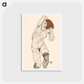 アートポストカード-Naked lady. Nude in Black Stocking - エゴン シーレ Postcard.