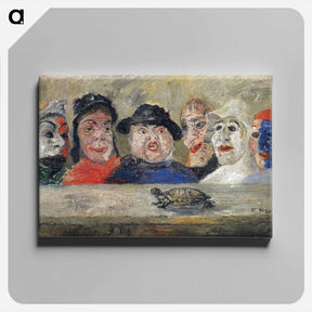 アートパネル-Masks Looking at a Tortoise - ジェームズ アンソール Canvas.