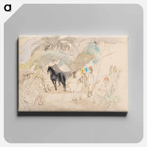アートパネル-Figures and Two Horses in Landscape
 - ジュール パスキン Canvas.