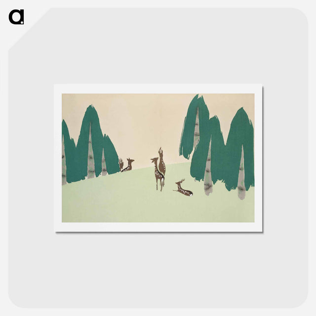アートポストカード-Deer from Momoyogusa–Flowers of a Hundred Generations - 神坂 雪佳 Postcard.